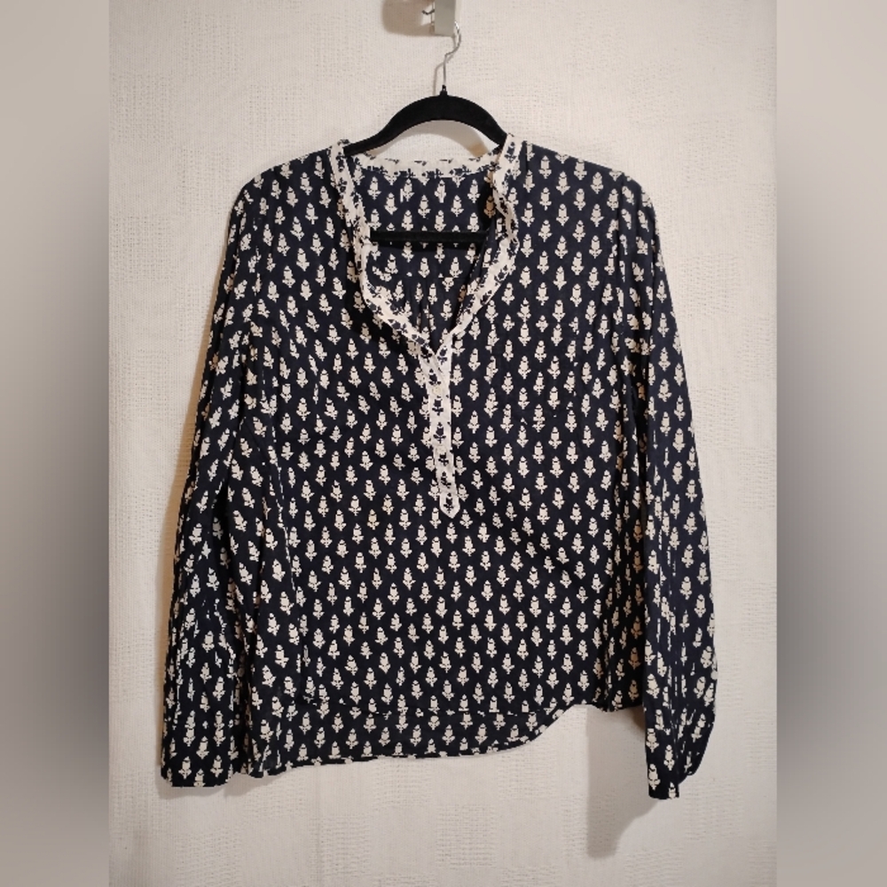 Batik Navy Vintage Cotton Tunic Shirt Size L